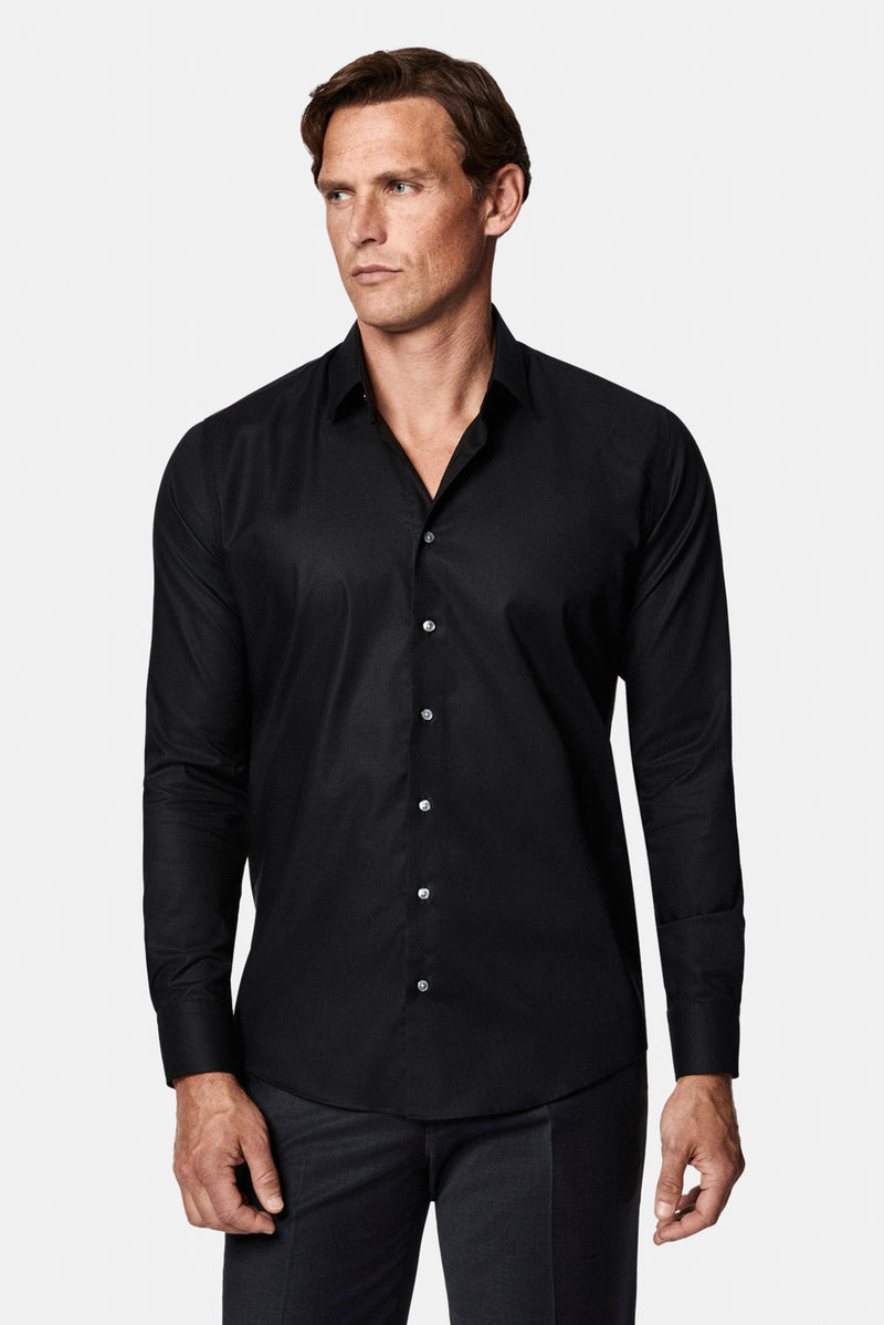 Siyah Uzun Kol Slim Fit Klasik Non Iron Ütü Gerektirmeyen Desenli %100 Pamuk Gömlek