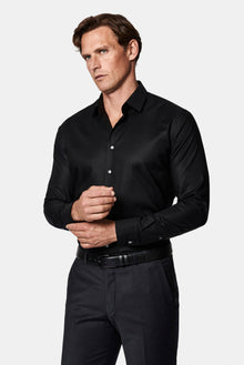 Siyah Uzun Kol Slim Fit Klasik Non Iron Ütü Gerektirmeyen Desenli %100 Pamuk Gömlek