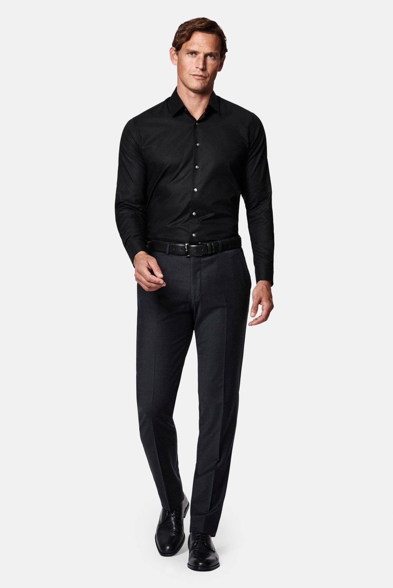 Siyah Uzun Kol Slim Fit Klasik Non Iron Ütü Gerektirmeyen Desenli %100 Pamuk Gömlek