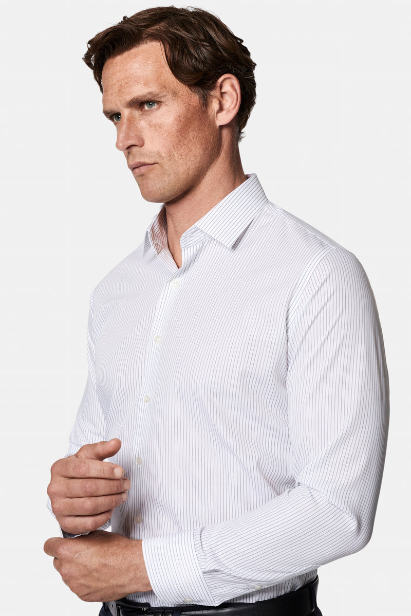 Siyah Uzun Kol Slim Fit Klasik Non Iron Ütü Gerektirmeyen Çizgili %100 Pamuk Gömlek