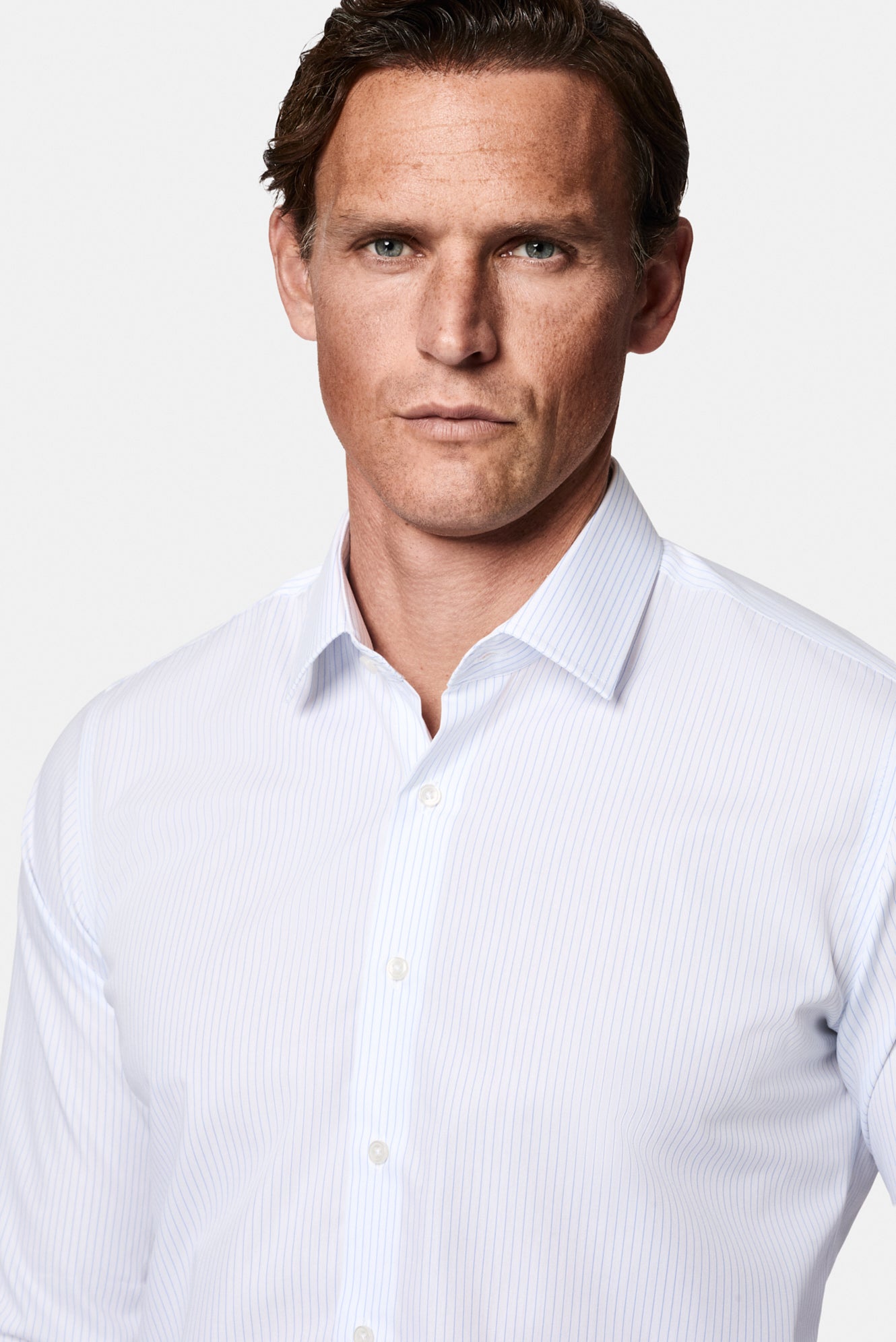 Açık Mavi Uzun Kol Slim Fit Klasik Non Iron Ütü Gerektirmeyen Çizgili %100 Pamuk Gömlek