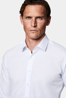 Açık Mavi Uzun Kol Slim Fit Klasik Non Iron Ütü Gerektirmeyen Çizgili %100 Pamuk Gömlek