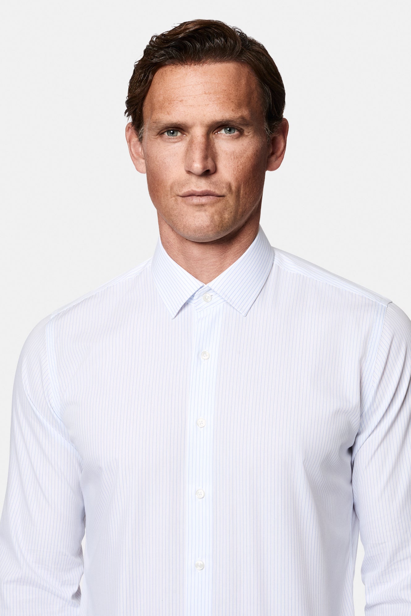 Açık Mavi Uzun Kol Slim Fit Klasik Non Iron Ütü Gerektirmeyen Çizgili %100 Pamuk Gömlek