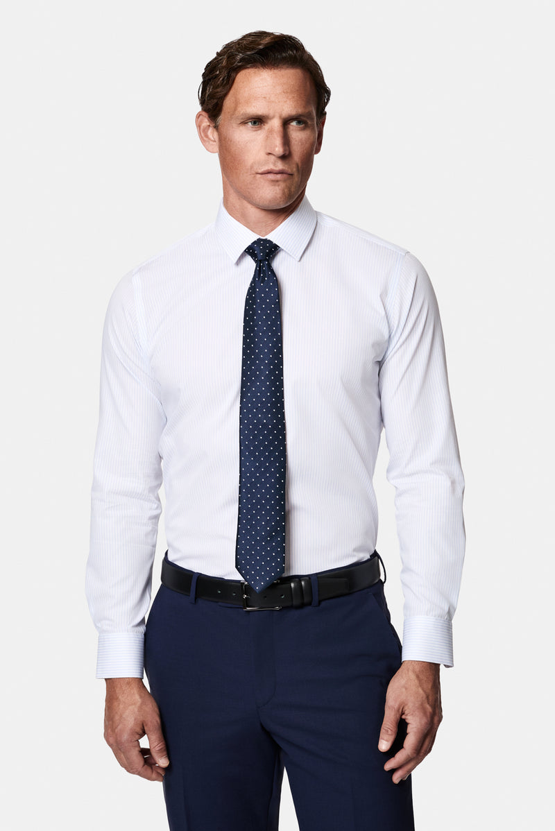 Açık Mavi Uzun Kol Slim Fit Klasik Non Iron Ütü Gerektirmeyen Çizgili %100 Pamuk Gömlek