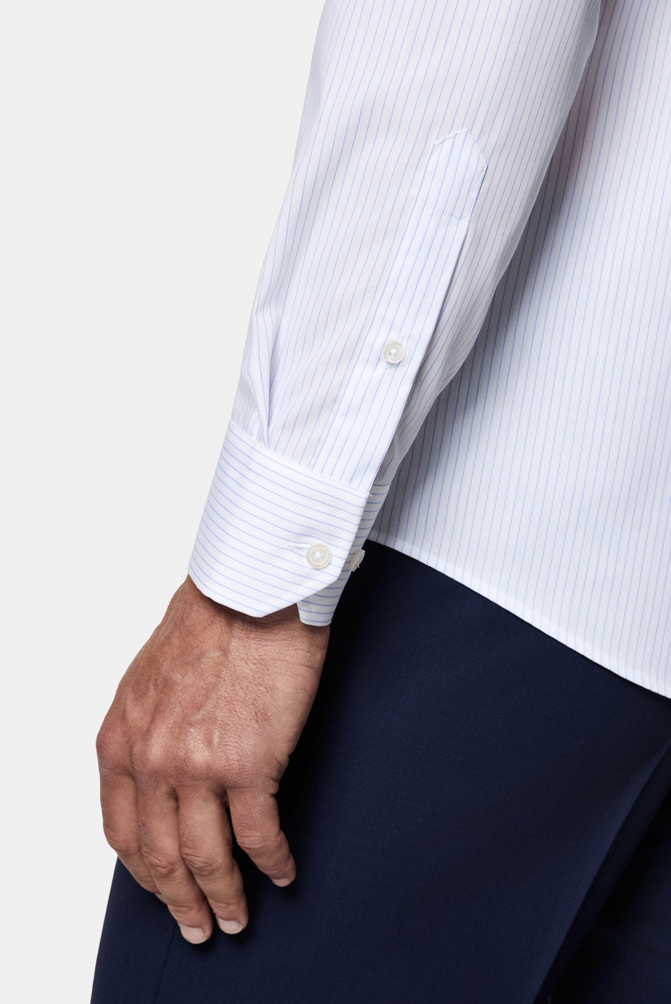 Açık Mavi Uzun Kol Slim Fit Klasik Non Iron Ütü Gerektirmeyen Çizgili %100 Pamuk Gömlek
