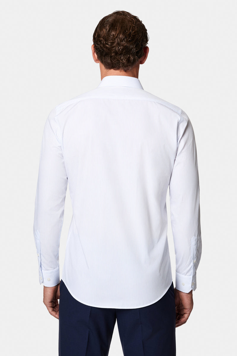 Açık Mavi Uzun Kol Slim Fit Klasik Non Iron Ütü Gerektirmeyen Çizgili %100 Pamuk Gömlek