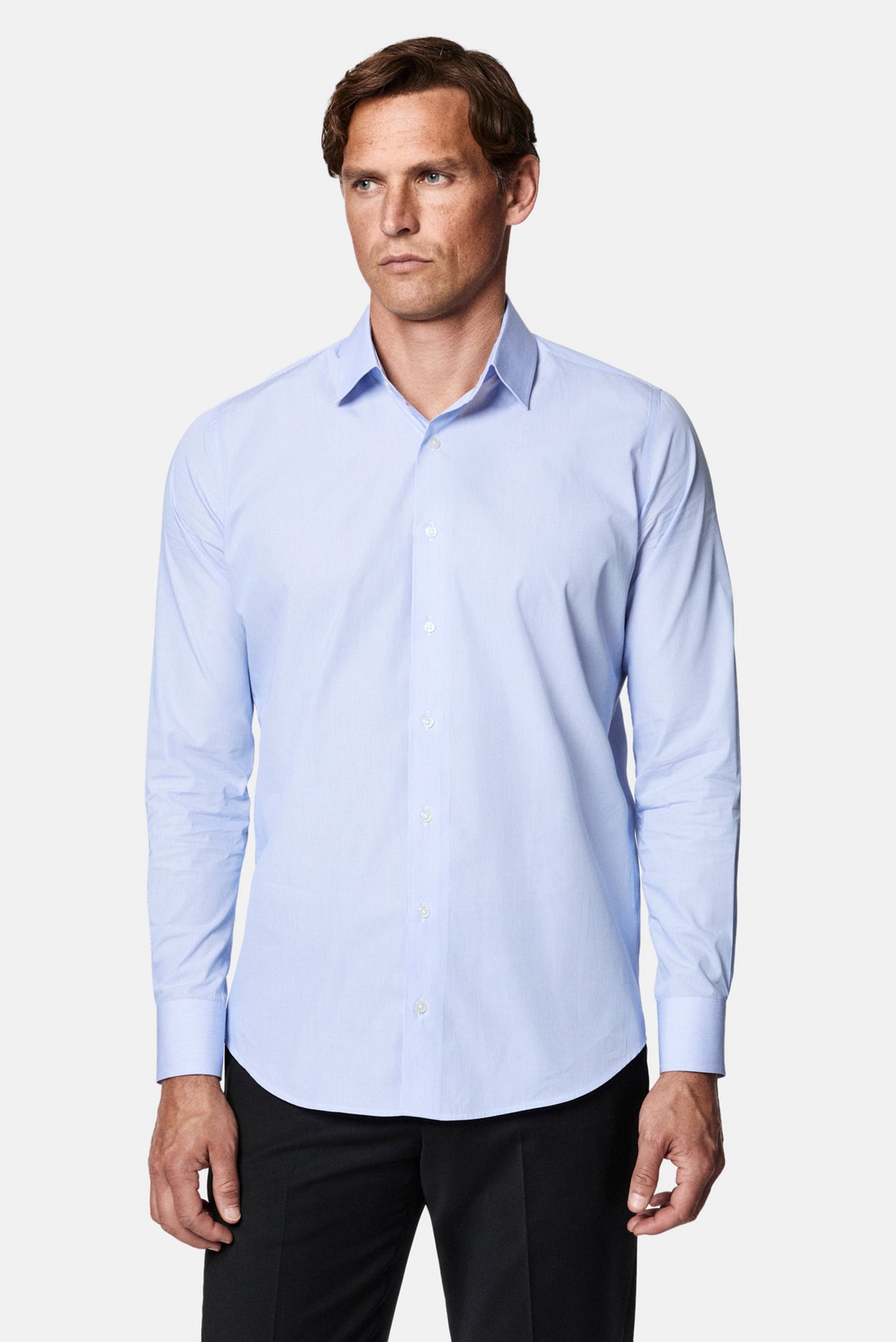 Mavi Uzun Kol Slim Fit Klasik İtalyan Çizgili %100 Pamuk Gömlek
