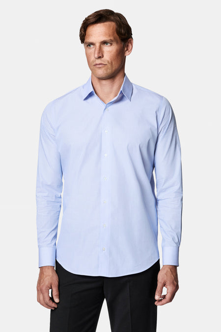 Mavi Uzun Kol Slim Fit Klasik İtalyan Çizgili %100 Pamuk Gömlek