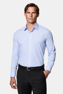 Mavi Uzun Kol Slim Fit Klasik İtalyan Çizgili %100 Pamuk Gömlek