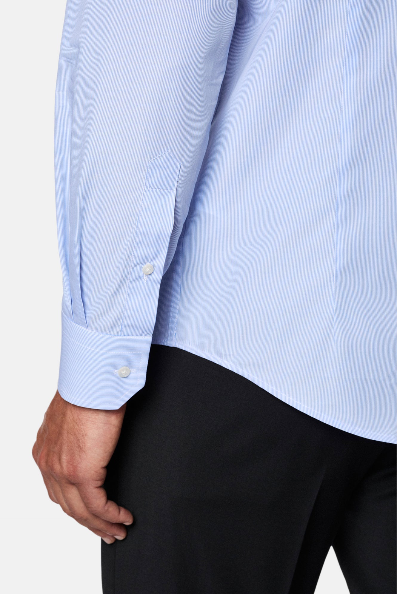 Mavi Uzun Kol Slim Fit Klasik İtalyan Çizgili %100 Pamuk Gömlek