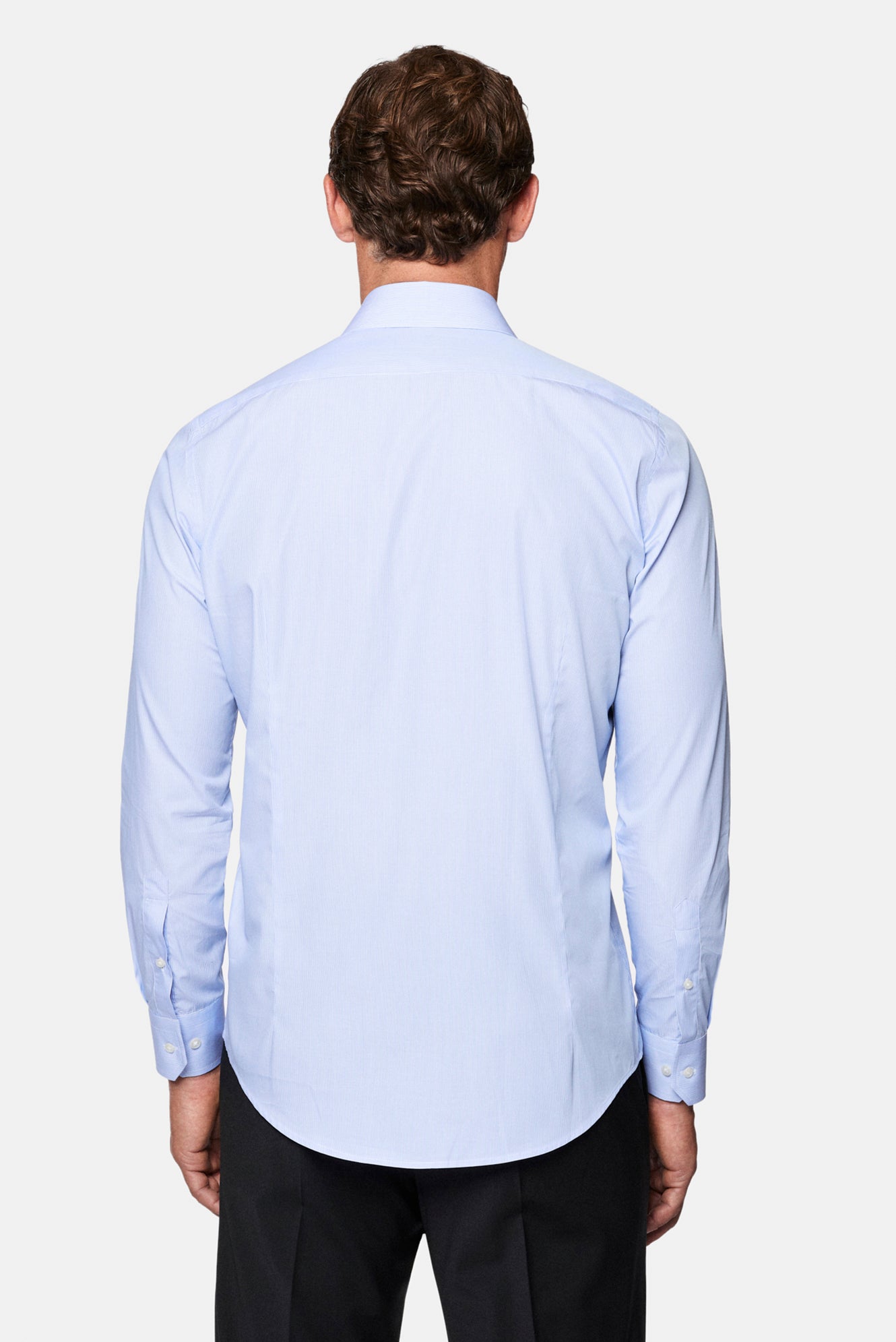 Mavi Uzun Kol Slim Fit Klasik İtalyan Çizgili %100 Pamuk Gömlek
