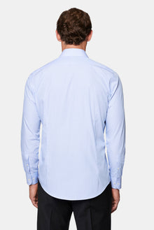 Mavi Uzun Kol Slim Fit Klasik İtalyan Çizgili %100 Pamuk Gömlek