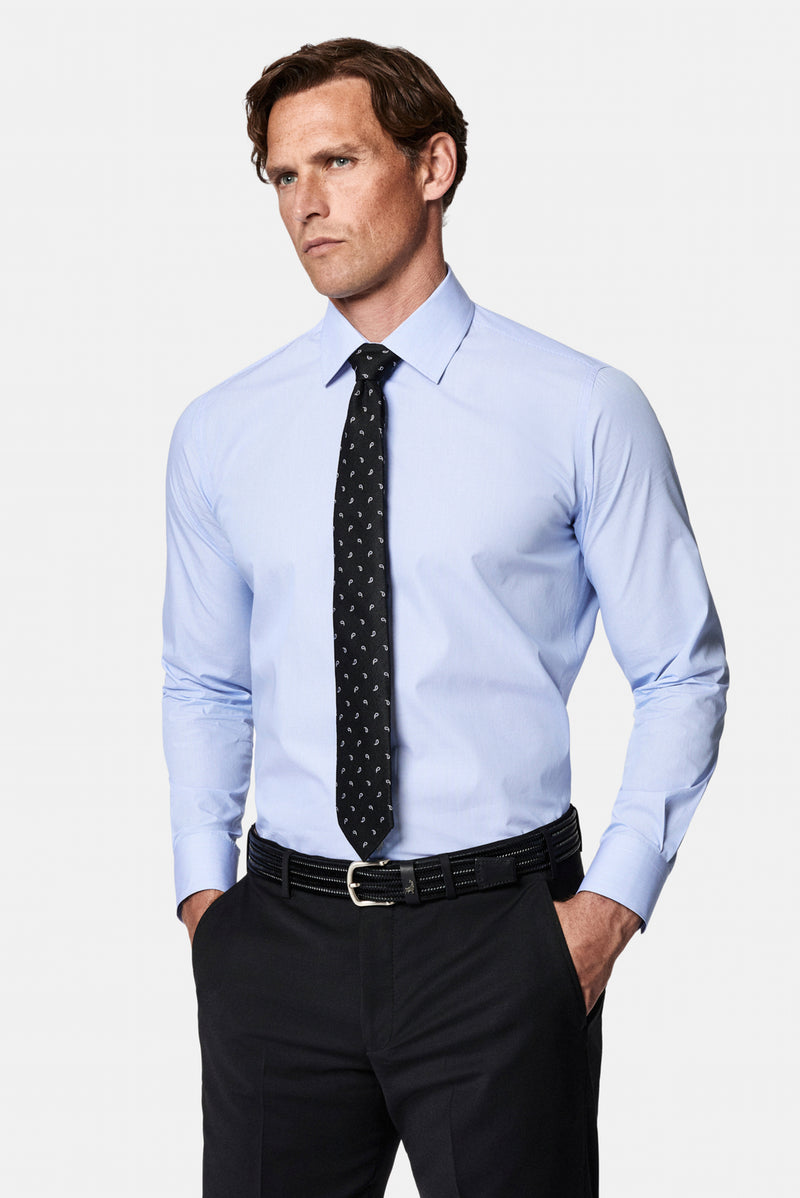 Mavi Uzun Kol Slim Fit Klasik İtalyan Çizgili %100 Pamuk Gömlek