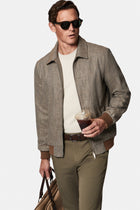 Orta Vizon Gömlek Yaka Fermuarlı Keten Karışımlı Yandan Cep Ribanalı Mevsimlik Bomber Mont