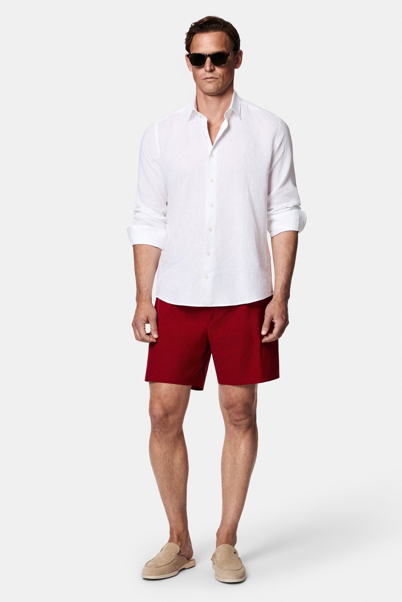 Koyu Bordo Regular Fit Beli Bağcıklı Düz Çantalı Deniz Şortu