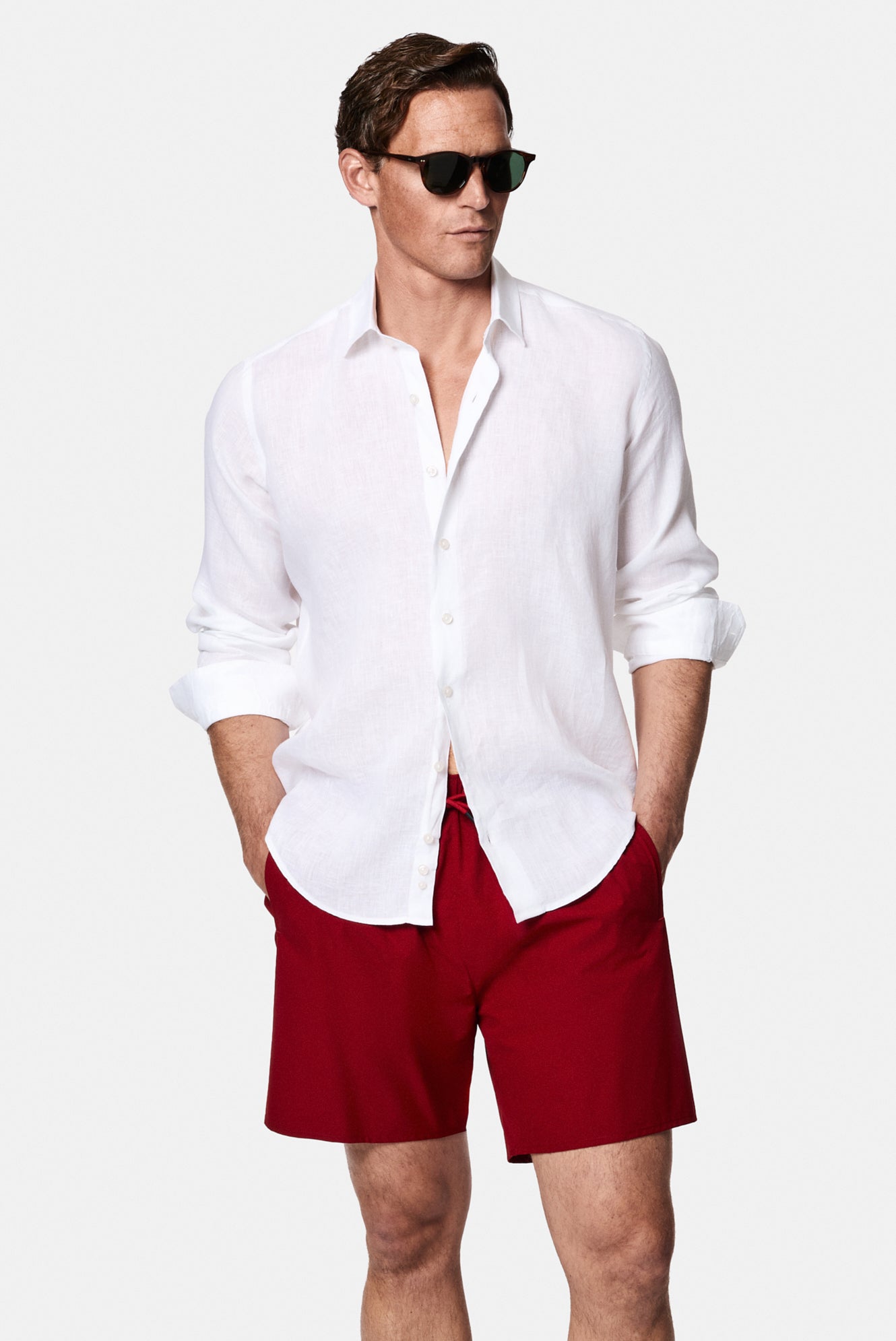 Koyu Bordo Regular Fit Beli Bağcıklı Düz Çantalı Deniz Şortu