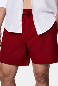 Koyu Bordo Regular Fit Beli Bağcıklı Düz Çantalı Deniz Şortu