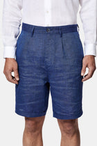 Açık Lacivert Straight Wide Leg %100 Keten Yan Cepli Bermuda Şort