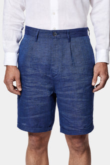 Açık Lacivert Straight Wide Leg %100 Keten Yan Cepli Bermuda Şort