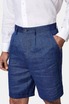 Açık Lacivert Straight Wide Leg %100 Keten Yan Cepli Bermuda Şort