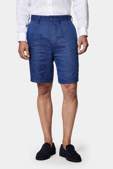 Açık Lacivert Straight Wide Leg %100 Keten Yan Cepli Bermuda Şort