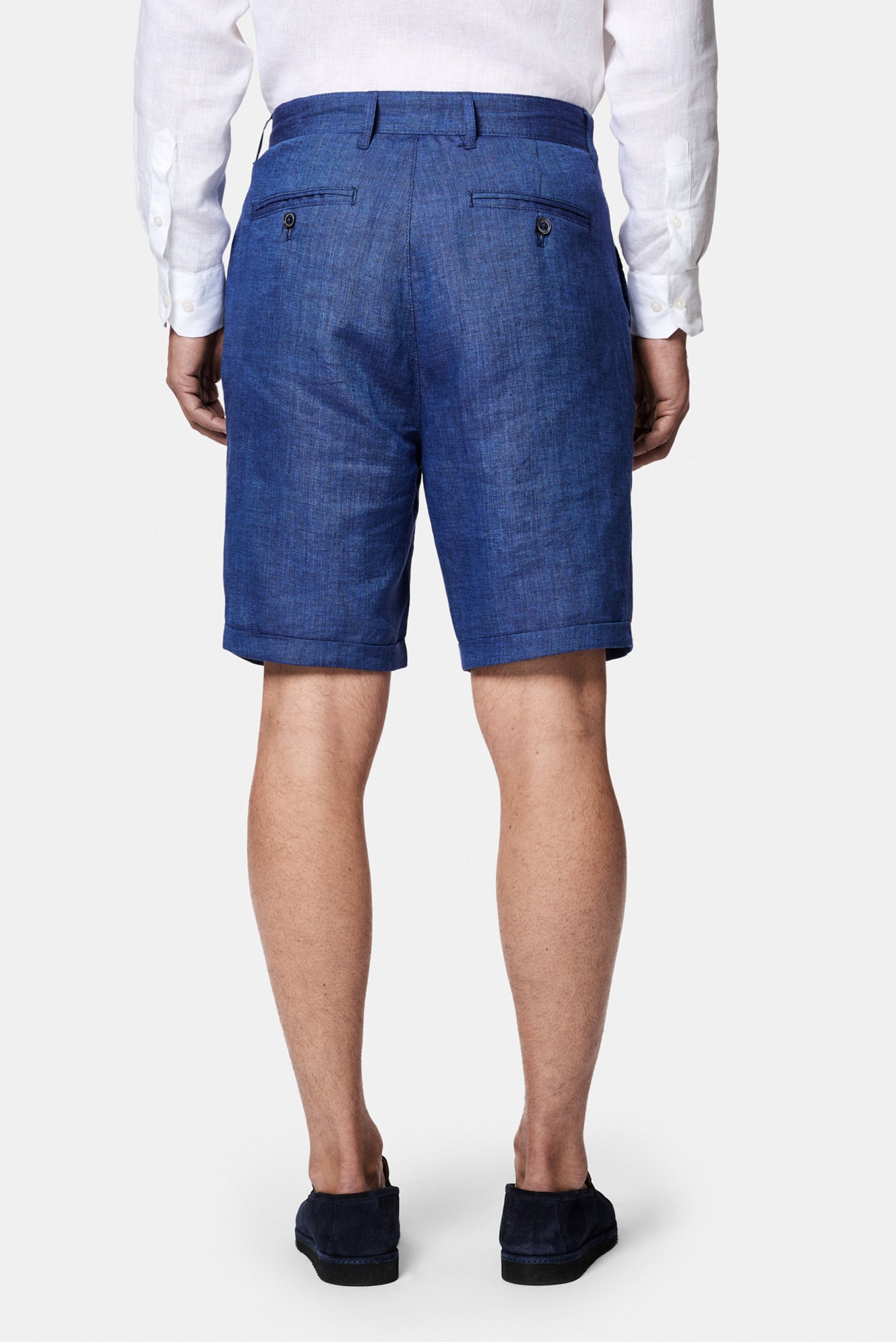 Açık Lacivert Straight Wide Leg %100 Keten Yan Cepli Bermuda Şort