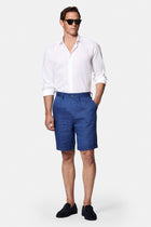 Açık Lacivert Straight Wide Leg %100 Keten Yan Cepli Bermuda Şort
