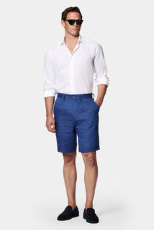 Açık Lacivert Straight Wide Leg %100 Keten Yan Cepli Bermuda Şort
