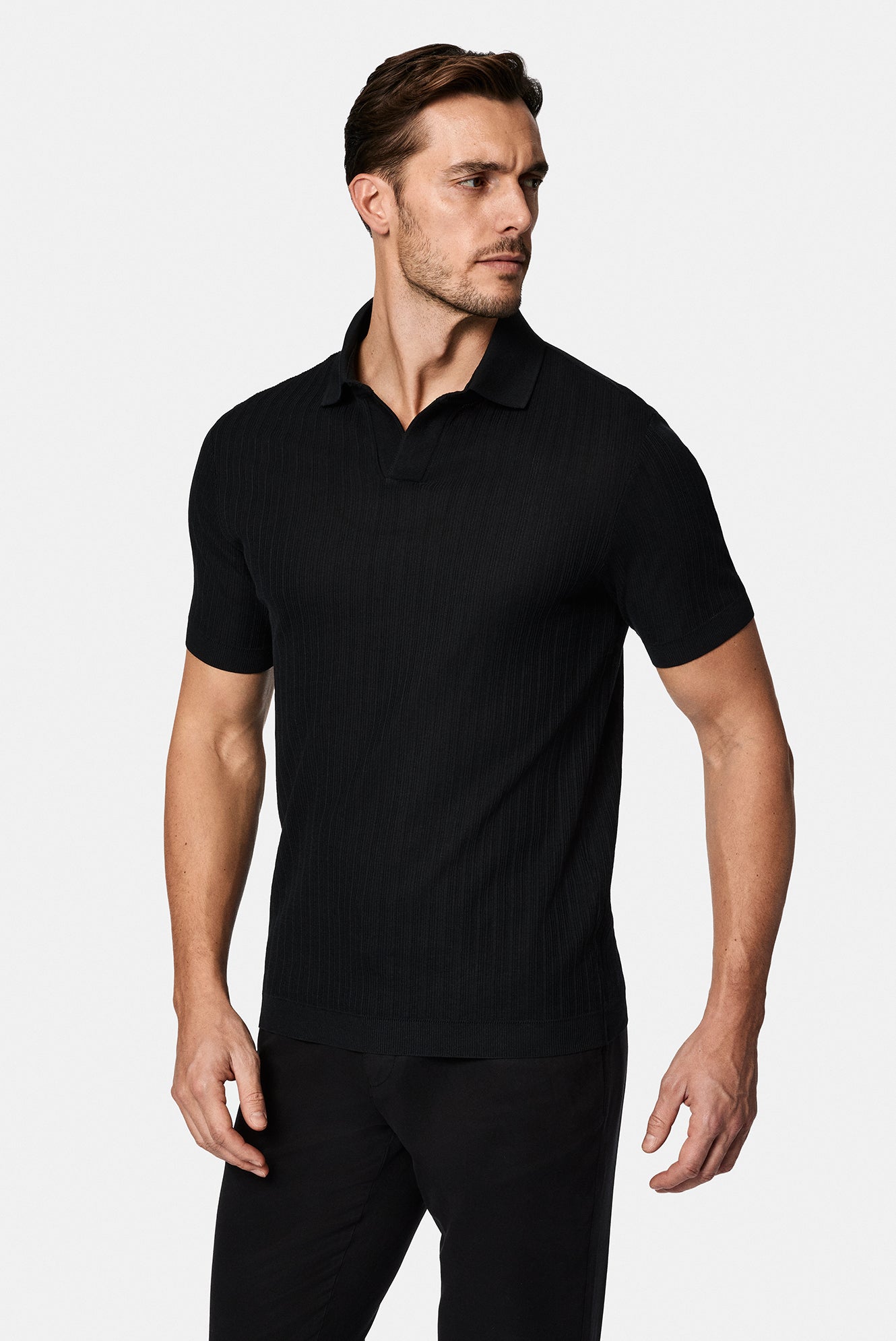 Siyah Regular Fit Desenli Polo Yaka Pamuk Merserize T-sh?rt-Abdullah Ki??l?