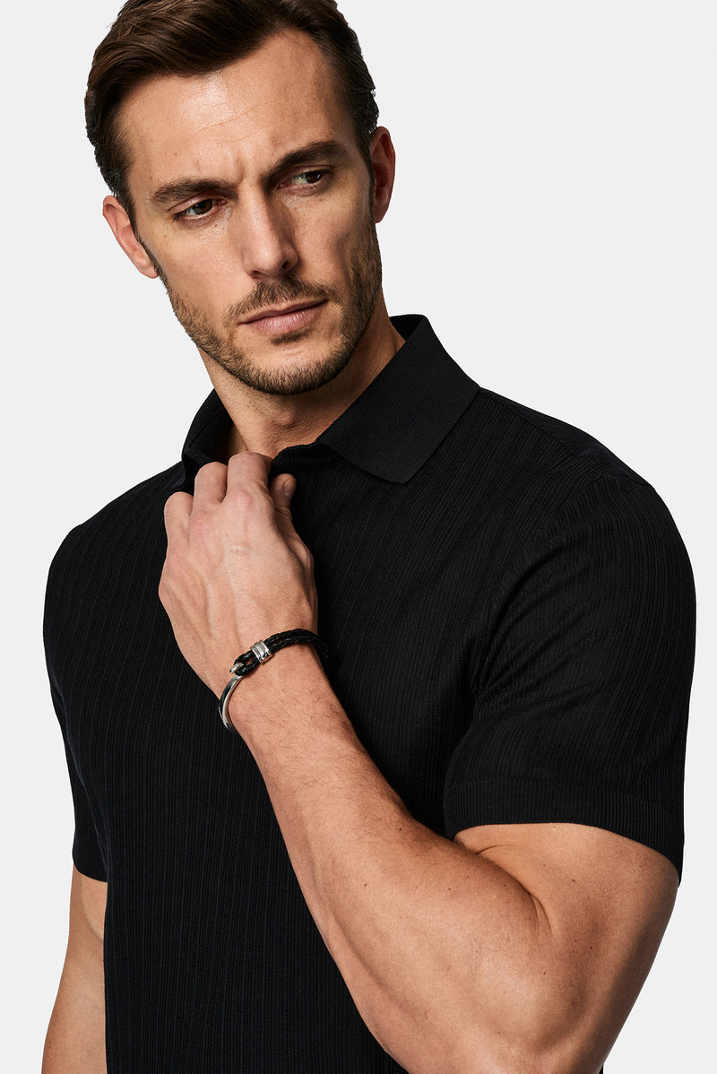 Siyah Regular Fit Desenli Polo Yaka Pamuk Merserize T-sh?rt-Abdullah Ki??l?