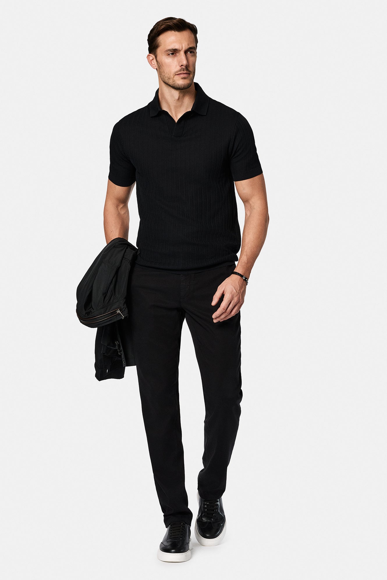 Siyah Regular Fit Desenli Polo Yaka Pamuk Merserize T-sh?rt-Abdullah Ki??l?