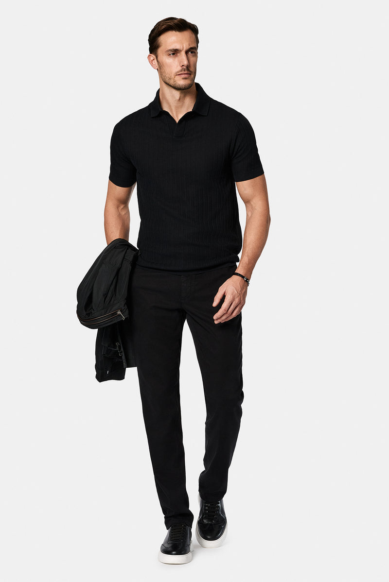 Siyah Regular Fit Desenli Polo Yaka Pamuk Merserize T-sh?rt-Abdullah Ki??l?