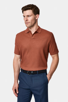 Kiremit Regular Fit Desenli Polo Yaka Pamuk Merserize T-shirt