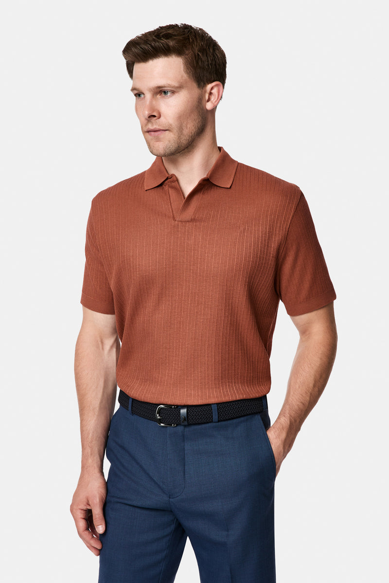 Kiremit Regular Fit Desenli Polo Yaka Pamuk Merserize T-shirt