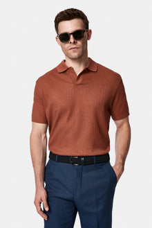 Kiremit Regular Fit Desenli Polo Yaka Pamuk Merserize T-shirt