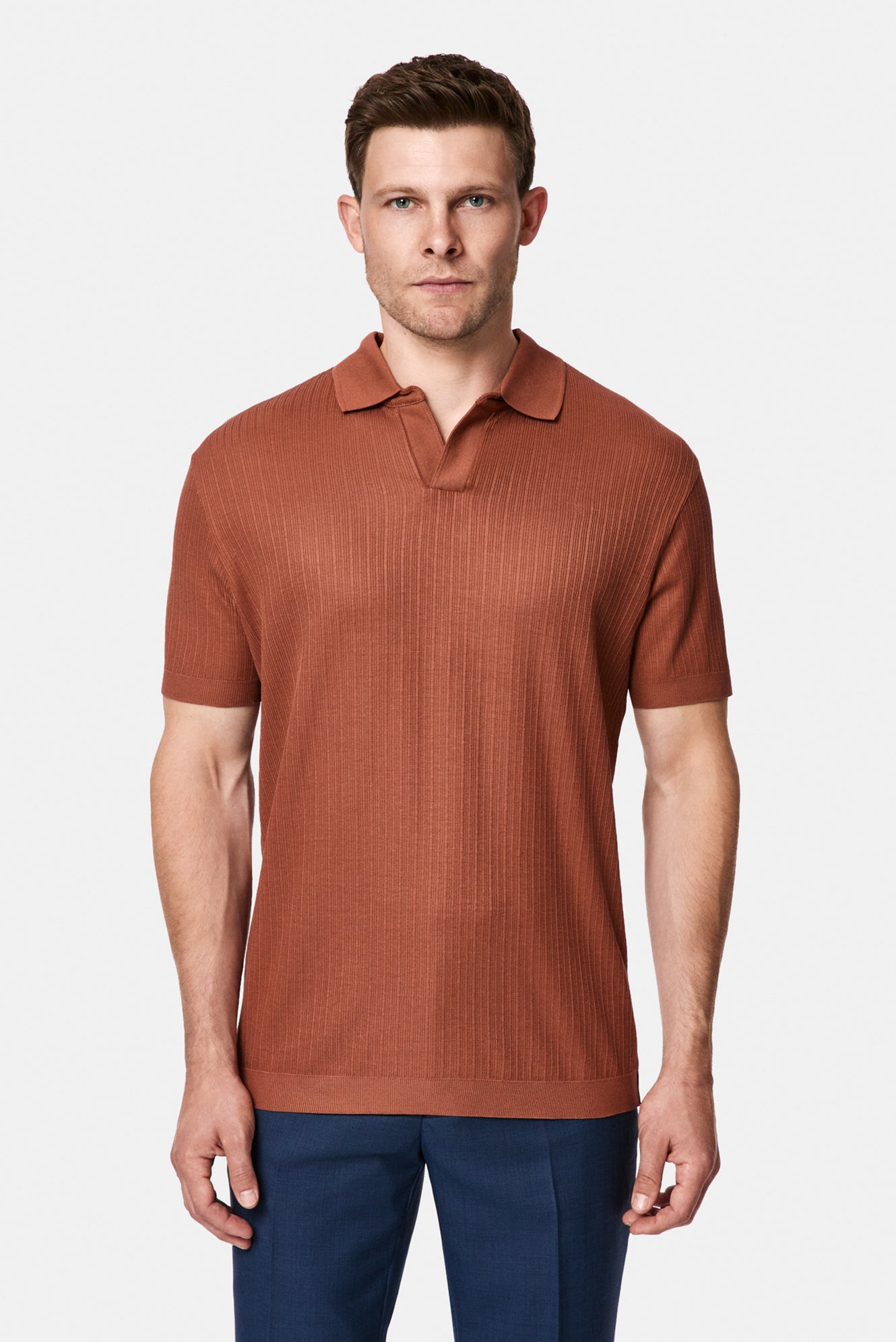 Kiremit Regular Fit Desenli Polo Yaka Pamuk Merserize T-shirt