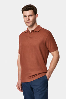 Kiremit Regular Fit Desenli Polo Yaka Pamuk Merserize T-shirt