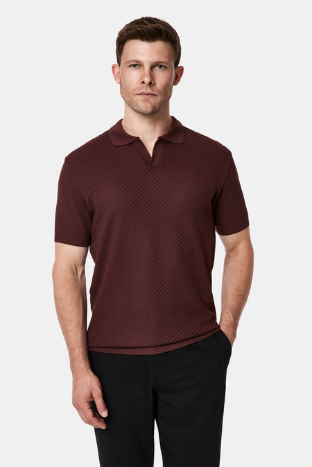 Koyu Bordo Regular Fit Desenli Polo Yaka %100 Pamuk Merserize T-shirt