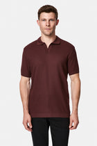Koyu Bordo Regular Fit Desenli Polo Yaka %100 Pamuk Merserize T-shirt