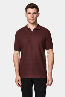 Koyu Bordo Regular Fit Desenli Polo Yaka %100 Pamuk Merserize T-shirt