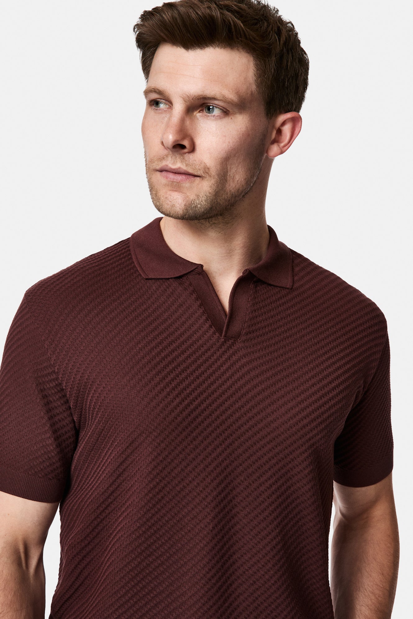 Koyu Bordo Regular Fit Desenli Polo Yaka %100 Pamuk Merserize T-shirt