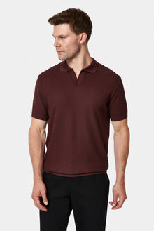 Koyu Bordo Regular Fit Desenli Polo Yaka %100 Pamuk Merserize T-shirt