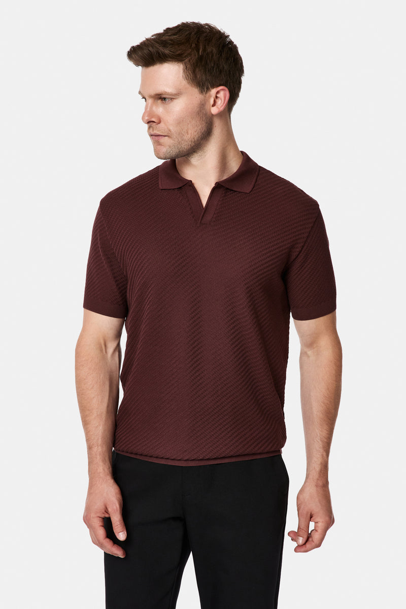 Koyu Bordo Regular Fit Desenli Polo Yaka %100 Pamuk Merserize T-shirt