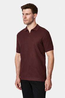 Koyu Bordo Regular Fit Desenli Polo Yaka %100 Pamuk Merserize T-shirt