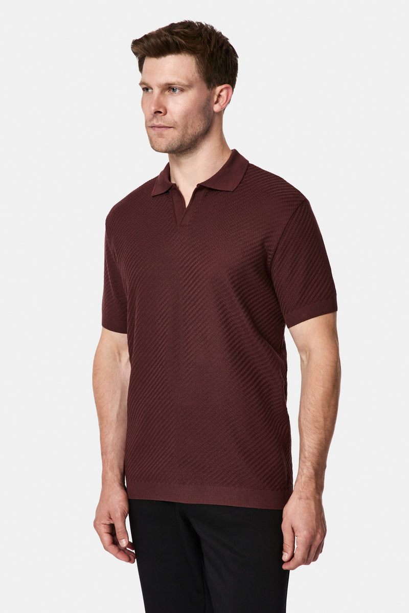 Koyu Bordo Regular Fit Desenli Polo Yaka %100 Pamuk Merserize T-shirt