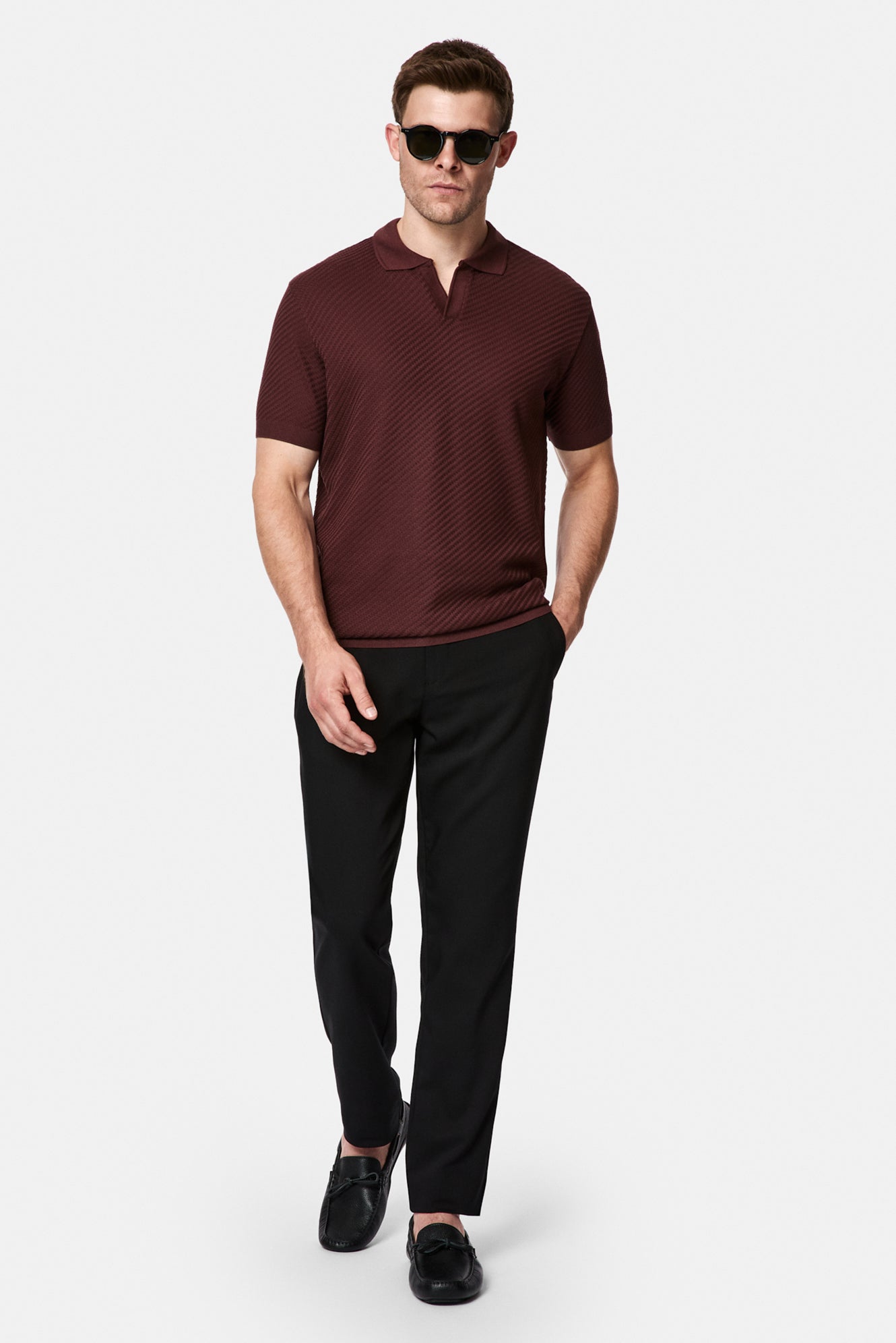 Koyu Bordo Regular Fit Desenli Polo Yaka %100 Pamuk Merserize T-shirt
