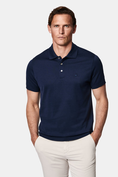 Koyu Lacivert Regular Fit Düğmeli Polo Yaka Nakışlı %100 Pamuk Merserize T-shirt
