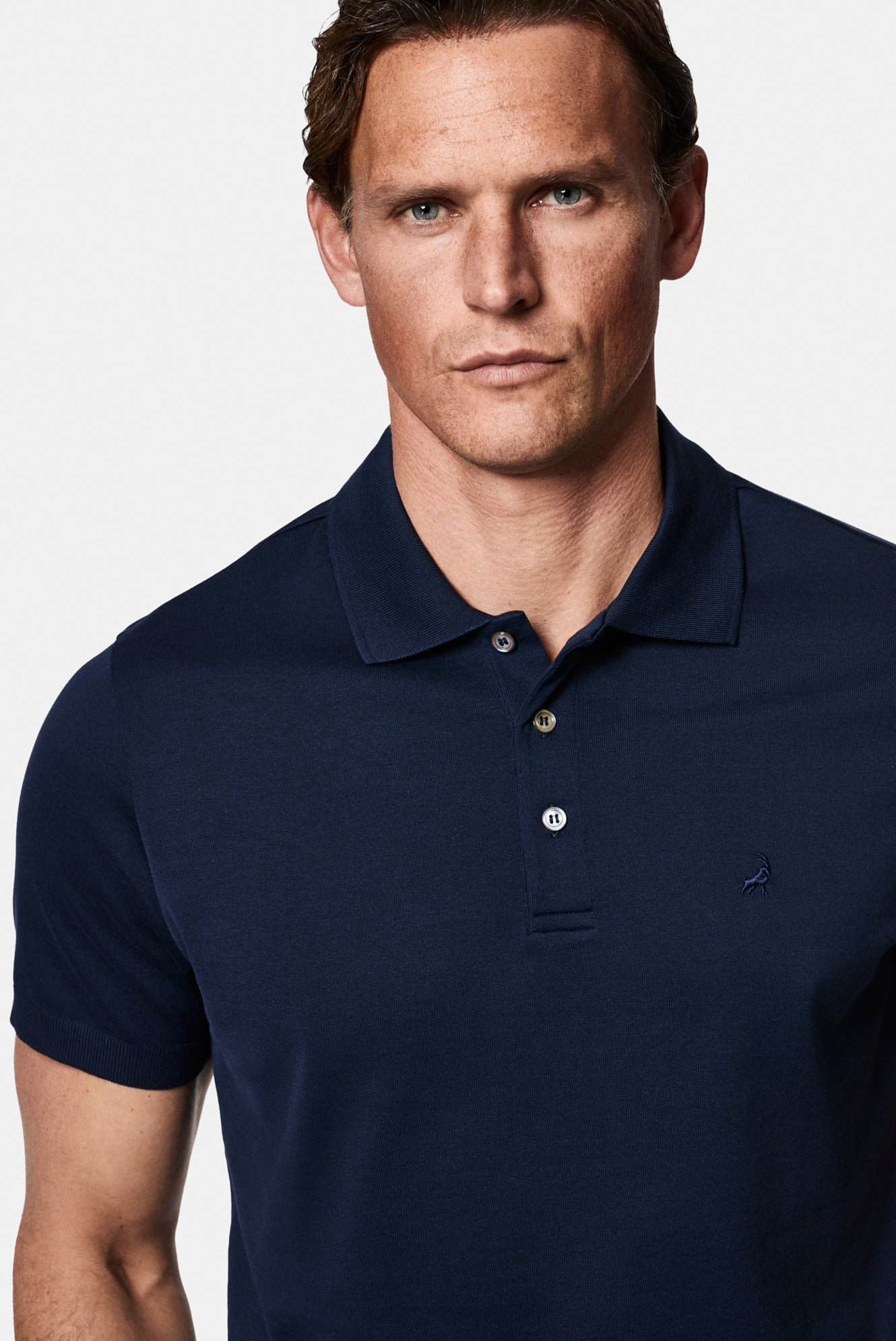 Koyu Lacivert Regular Fit Düğmeli Polo Yaka Nakışlı %100 Pamuk Merserize T-shirt