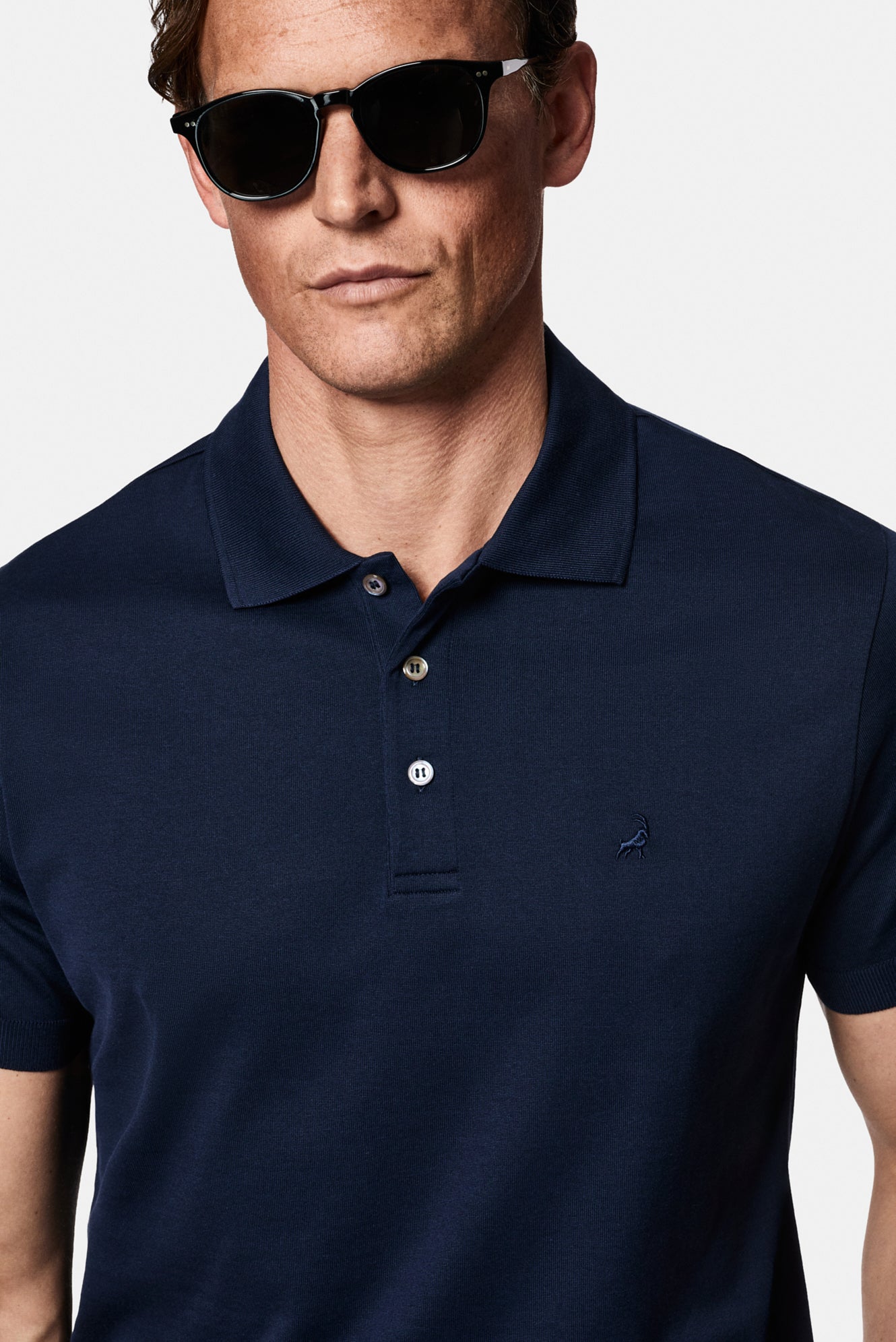 Koyu Lacivert Regular Fit Düğmeli Polo Yaka Nakışlı %100 Pamuk Merserize T-shirt