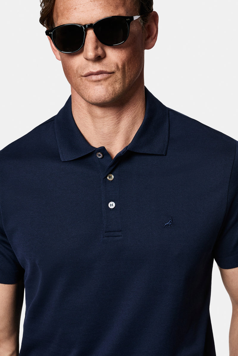 Koyu Lacivert Regular Fit Düğmeli Polo Yaka Nakışlı %100 Pamuk Merserize T-shirt